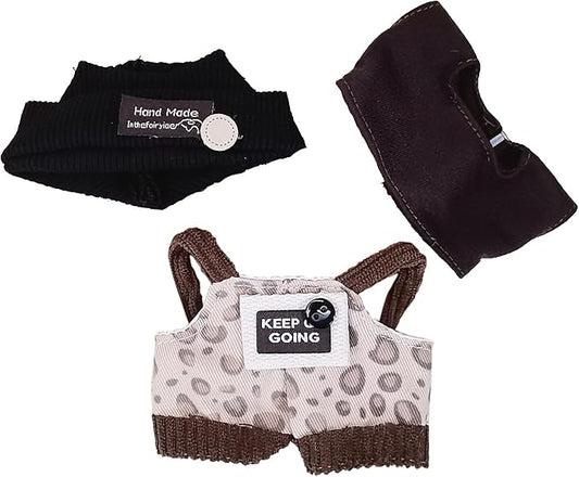 Doll Clothes for 17cm Dolls, Cute Outfit Set with Accessories, Bucket Hat and Overalls (No Doll) (Black Overalls Set)
