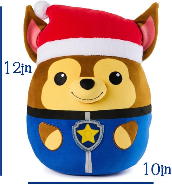 Personalized PAW Patrol Winter Holiday Puppy Squish Plush - 12 in (Personalized Chase with Santa Hat)