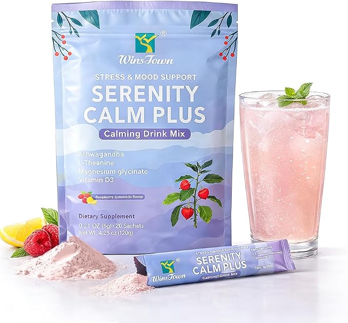 Calm Stress Support Drink Mix Powder, Raspberry Lemonade, 20 Sticks | Magnesium Glycinate, L-Theanine & Ashwagandha with Vitamin D3 for daily calm and relaxation support
