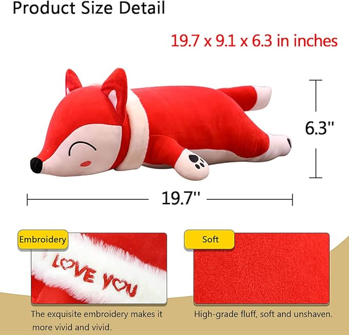 Stuffed Fox Animal Plush Toys 20 Inches Red Large Animal Stuffed Plushies Super Soft Cute Cuddly Pillow Cushion Stuff Dolls Birthday Xmas Gifts for Children Kids Boys Girls Room Decor, 20Inches