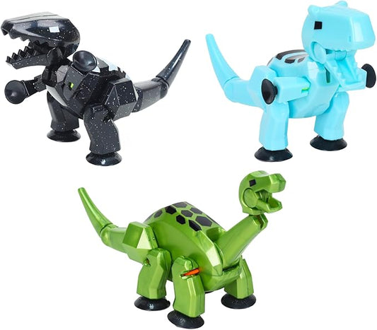 Zing Stikbot MEGA Dino 3 Pack - Includes Brontosaurus, T-Rex, and Carnotaurus, Create Stop Motion Animation, for Ages 4 and Up (Ice Blue, Space Black, Metallic Red)