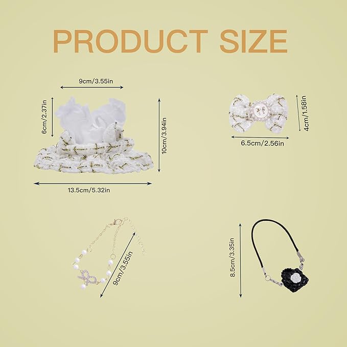 17cm Doll Clothes Set and Accessories Suit, (NO Doll) 5-Piece Set, Outfits for Clothes Set,Includes Dress, White Clothes，Matching Hair Bow, Necklace, Bags(Golden)