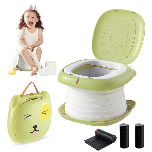Travel Potty for Toddler,Foldable and Portable Toilet for Kids, Apply to Seat Emergency Toilet for Car, Camping, Outdoor, Indoor,Green