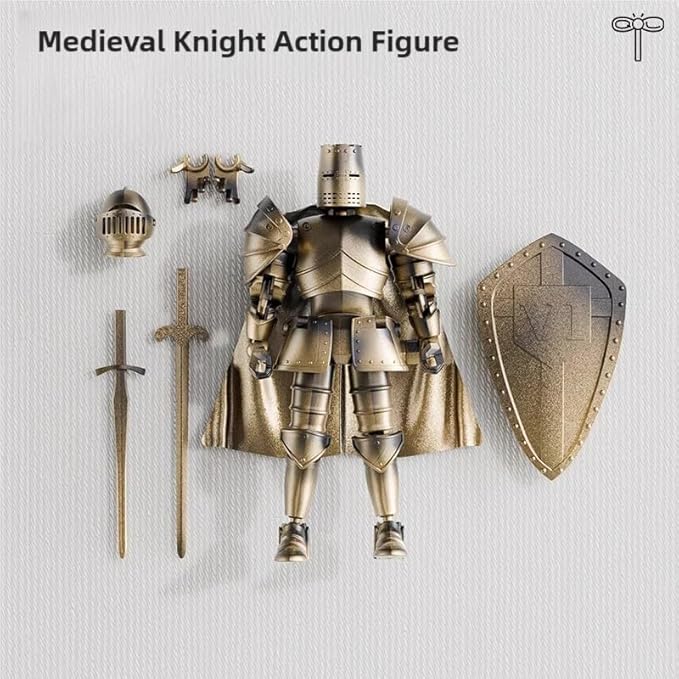 Medieval Action Figures,Knight Armor Action Figure,Multi-Jointed Movable Robot Mannequin T13,Dummy 13 Action Figure(Assembly Required) (A-Golden)