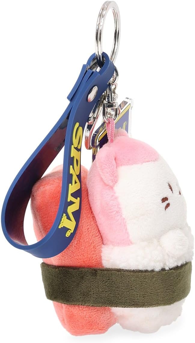 Anirollz Kittiroll SPAM® Musubi Plush Charm – Cute Mini Plush Keychain with SPAM® Can Charm & Lobster Clasp