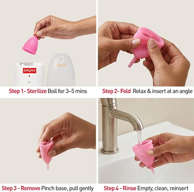Sirona Reusable Menstrual Cup - Medium Size | Ultra-Soft, Odor-Free, Rash-Free Medical-Grade Silicone with Pouch | Leak-Proof Period Cup for Heavy & Light Flow | Tampon & Pad Alternative | Pack of 1