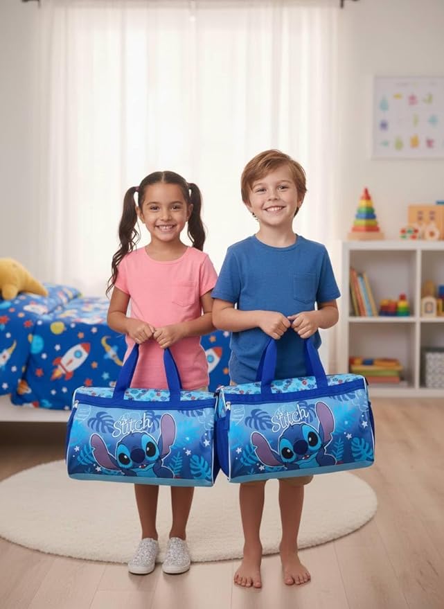 Disney Stitch Kids’ Duffle Bag – Lilo & Stitch Travel Gym Bag with Adjustable Strap, Mesh Side Pockets & Zipper Pocket