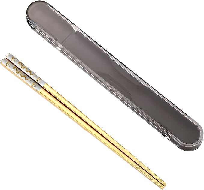Chopsticks with Case,Metal Chop Stick for School,Office,Outdoor,Gold Dragon | Titanium Plated,Reusable,Dishwasher Safe,Come in a Set,Lightweight,Beginner friendly,Year of the Dragon Gifts,Portable