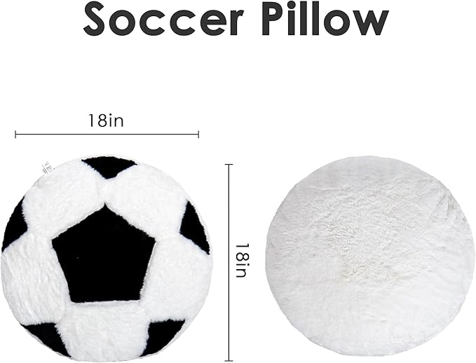 Wepop 18in Fluffy Soccer Pillow, Soft Soccer Pillows, Sports Ball Pillow Stuffed Plush Toy Room Decoration and Gifts for Kids, Boys, Girls, Soccer Fans