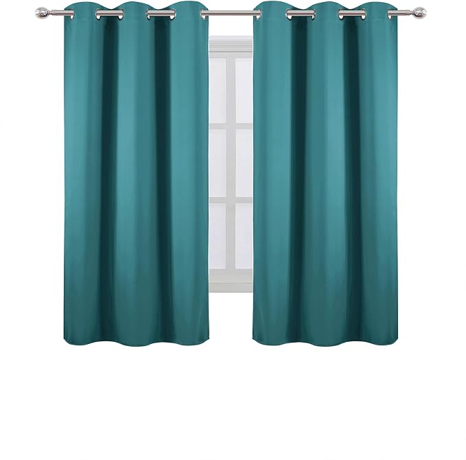 LEMOMO Sea Teal Blackout Curtains 34 x 63 Inch Length/Set of 2 Curtain Panels/Thermal Insulated Room Darkening Blackout Curtains for Bedroom
