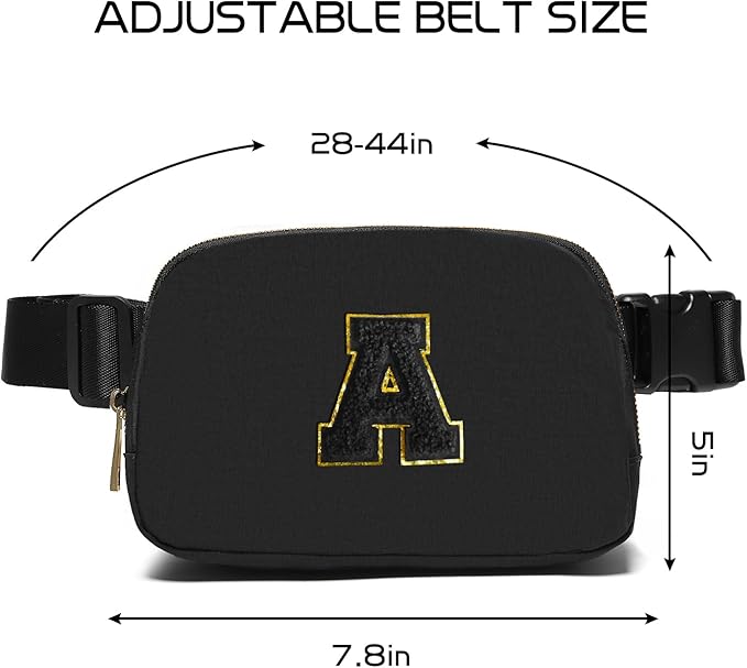 Gitus Belt Bag Fanny Pack Crossbody Bags with Initial Letter Patch Gifts for Wife Older Women Mother Coworker Bridesmaid Anniversary Travel Gifts Beach Gifts (Black-A)