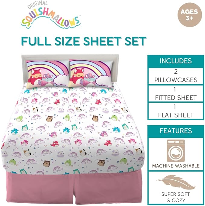 Franco Squishmallows Bedding Super Soft Microfiber Sheet Set,4 pcs, Full