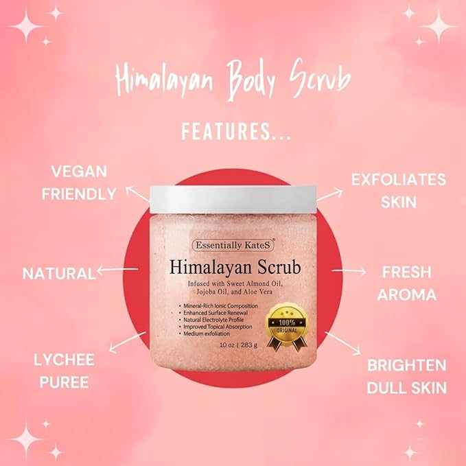 Himalayan Salt Body Scrub with Almond Oil, Exfoliating Mineral Formula, 10 oz