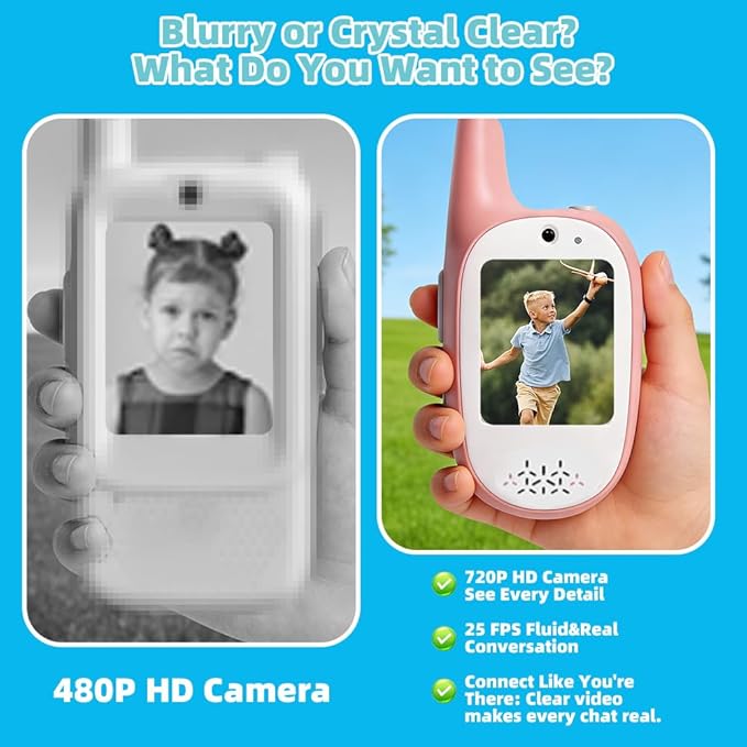 Video Walkie Talkies for Kids, 2 Pack 720P Video Walkie Talkies Rechargeable Video Intercom Toy with Camera & Voice Chat, Toys Gifts for Family, Camping, Hiking for Boys Girls Ages 3-12 (Pink-Pink)