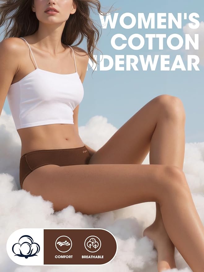 Womens Underwear Cotton Panties Soft Low Waist Hispter Breathable Stretch Ladies Bikini Underwear 6 Pack