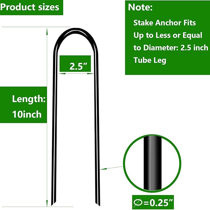 10inch Trampoline Stakes Heavy Duty Trampoline Parts Wind Stakes U Type 8pcs Ground Anchors High Wind Galvanized Steel Anchors for Trampoline Camping Tent Garden (Black)