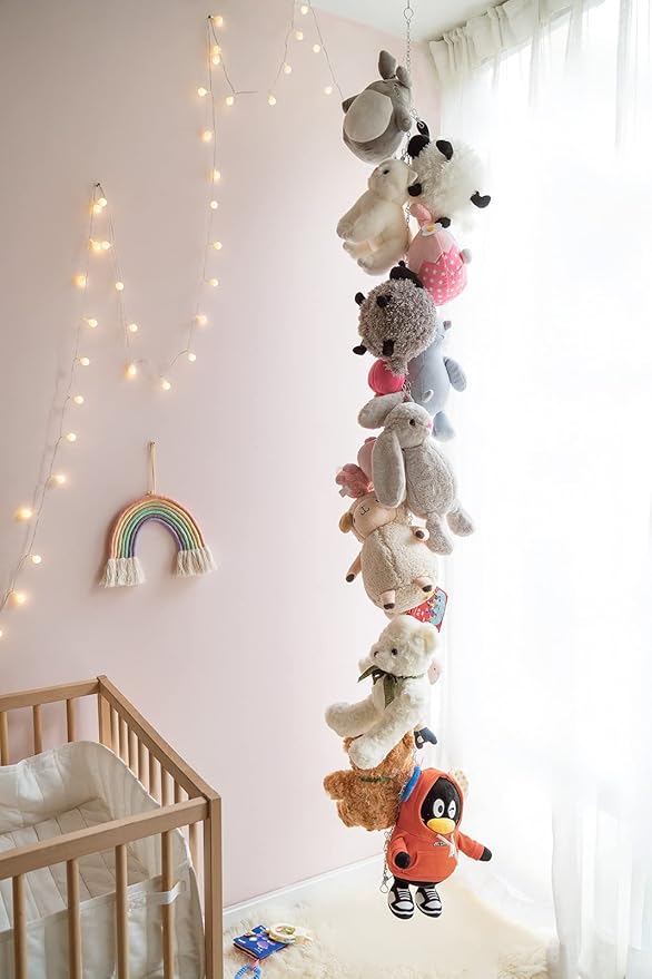 Mkono Metal Stuffed Animal Storage Chain, 20 Clips Organizer Hanger for Kids Toy, Display Holder for Nursery Play Room, 76 inches, White