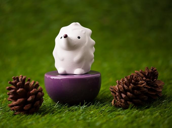 Spiky Hedgehog, Non-Electric Ceramic Diffusers for Essential Oils and Aromatherapy Fragrance, White Ceramic Diffusers in Car or Desk Office Decor and Small Bathroom at Home, Purple Vase