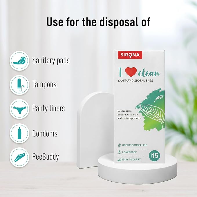 Sirona Personal Disposal Bags – 15 Bags for Discreet Tampons, Sanitary Pads/Napkin, Panty Liners, Tampons & Condoms | Menstrual Care and Hygiene Products