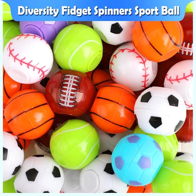 42 Pack Sport Party Favors, Mini Fidget Spinner Sport Ball Toys for Kids Fidget Toys Soccer Baseball for Kids 6-8 8-12 Goodie Bag Stuffers Christmas Birthday Gifts Treasure Box Classroom Prizes