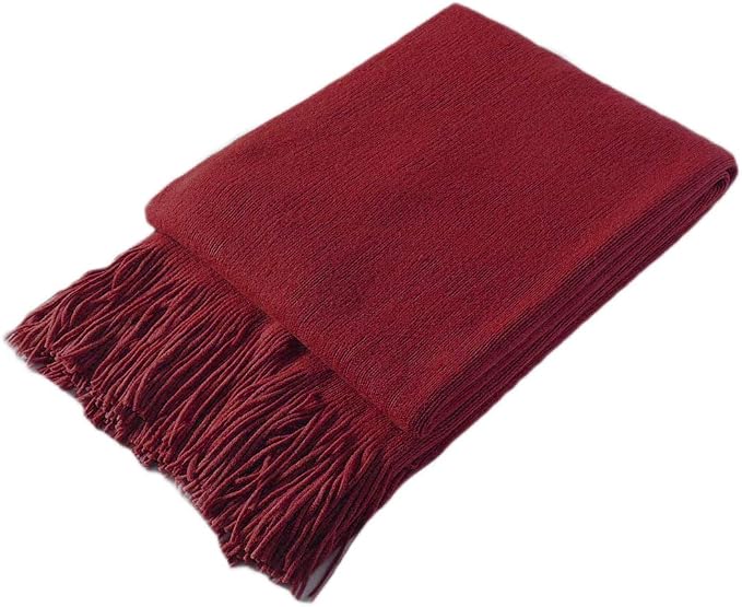Homiest Red Knitted Throw Blanket with Fringe, 50x60 Inch | Pure Acrylic, Lightweight & Breathable, All-Season Use, Machine Washable, Wrinkle & Fade Resistant, for Couch Sofa And Bed