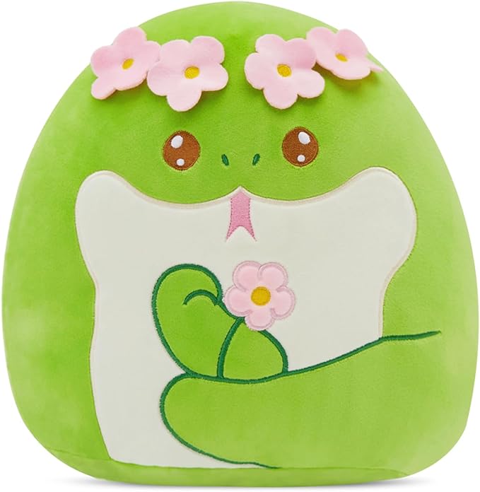 SpecialYou Flower Crown Green Snake Plush Pillow - Soft Snake Stuffed Animal Pillow Plushie Toy Birthday Gift for Kids, Boys & Girls 14inch