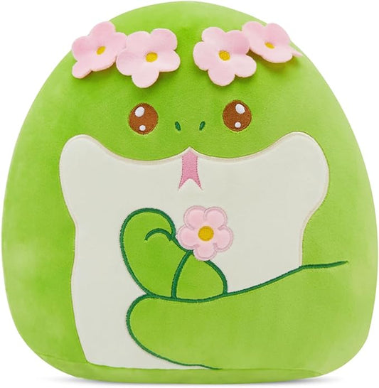 SpecialYou Flower Crown Green Snake Plush Pillow - Soft Snake Stuffed Animal Pillow Plushie Toy Birthday Gift for Kids, Boys & Girls 14inch