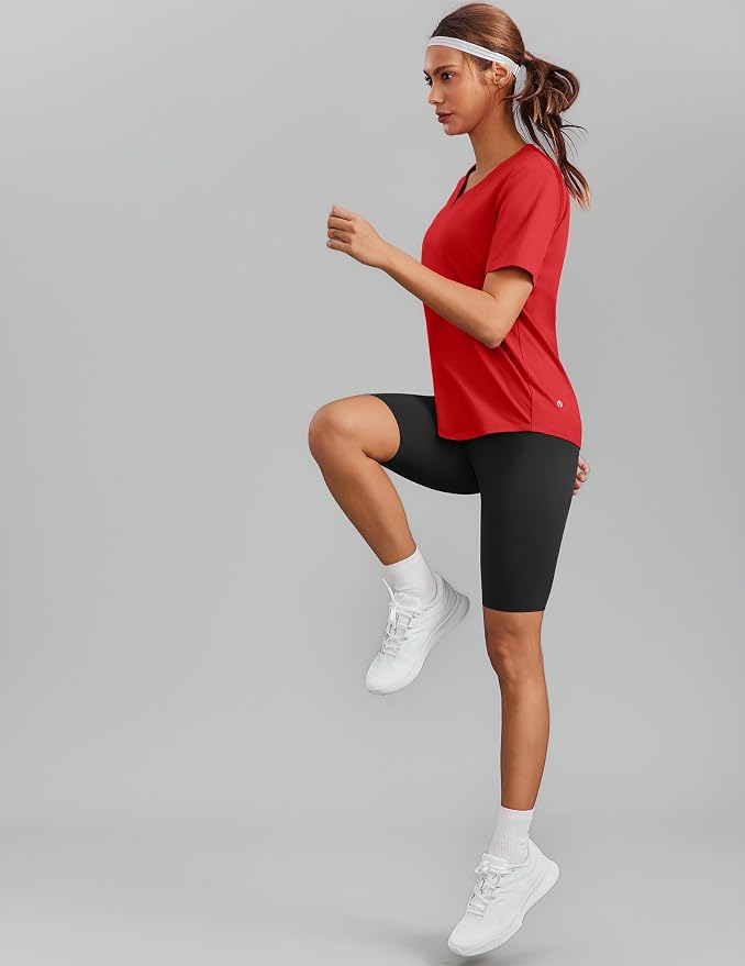 PINSPARK Soft Workout Tops for Women Short Sleeve V Neck Moisture Wicking UPF 50+ Sun Protection Quick Dry Gym Shirts
