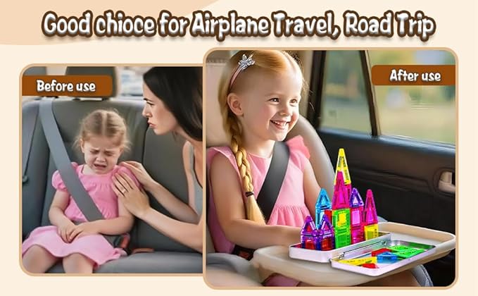 Mini Magnetic Tiles with Iron Box for Kids Ages 3-5,Travel Magnet Mini Building Blocks Plane Toys for Boys Girls Toddlers Preschool STEM Construction Christmas Birthday Gifts -36PCS