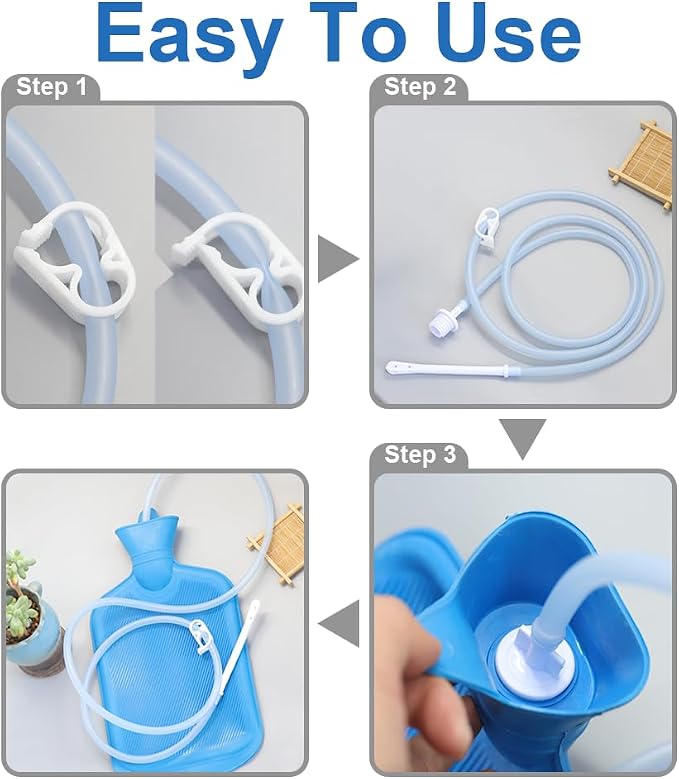 Enema Bag Kit for Women & Men, Colon Cleanse Enema Bag 2L with 4 Tips & Flow Control Clamp, 5ft Hose, Hook, Storage Bag