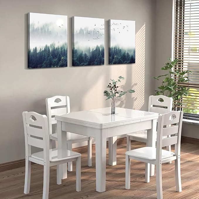 3 Piece Canvas Wall Art for Living Room Wall Decorations for Bedroom Office Wall decor Foggy forest Trees Landscape painting Stretched and Framed Ready to Hang pictures Home Decor 12"x16"x3 Panels