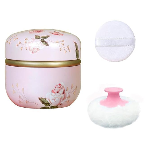 Body Powder Puff and Container for Dusting Powder, Women Powder Puff and Powder Case for Bath and Travel (Romantic Flowers)