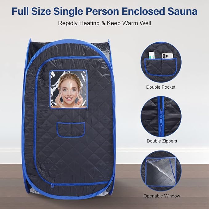 Smartmak Portable Sauna Tent, Foldable One Person Full Body Spa for Detox Therapy Without Steamer - Black