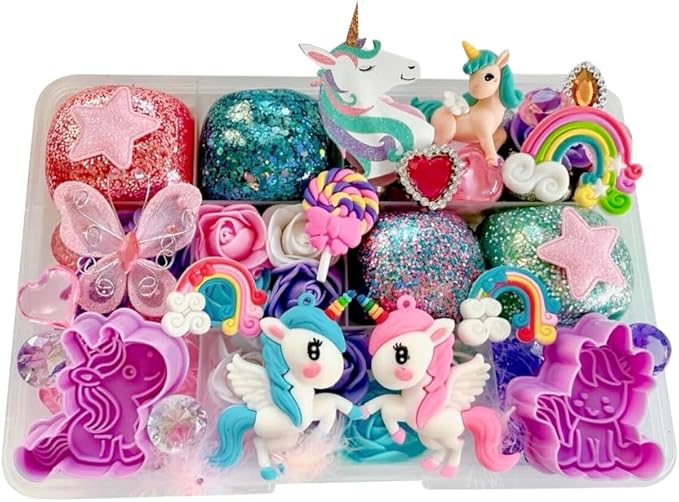 Unicorn and Rainbows Play Dough Kit, Kids Birthday gift, PlayDough kit, 3 4 5 6 7 8 9 Gift for girls, Toddler Present, playdoh kit, sensory kit, christmas gift for girls