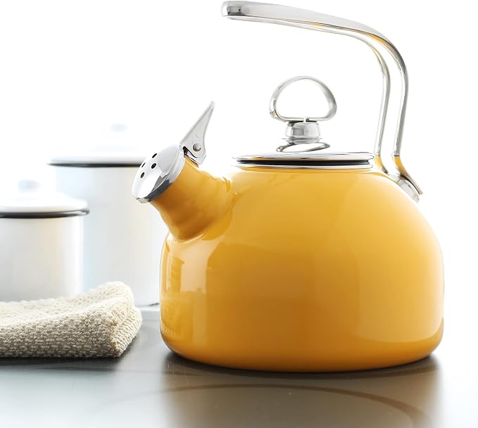 Chantal Classic Teakettle, 1.8 QT, Enamel On Steel, 2-Tone Harmonica Whistle, Rapid Boil and Even Heating (Marigold)