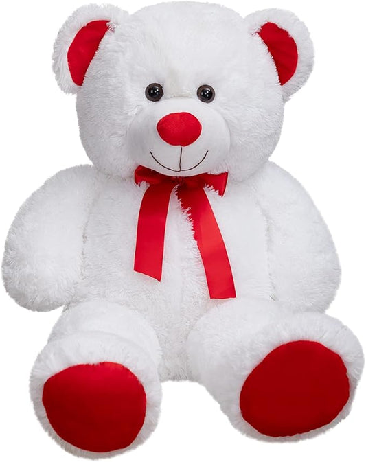 Huge Teddy Bear Stuffed Animal Giant Teddy Bear Plush with Red Ribbon Bow Plush Toy Gift for Girlfriend and Kids 36 inch White