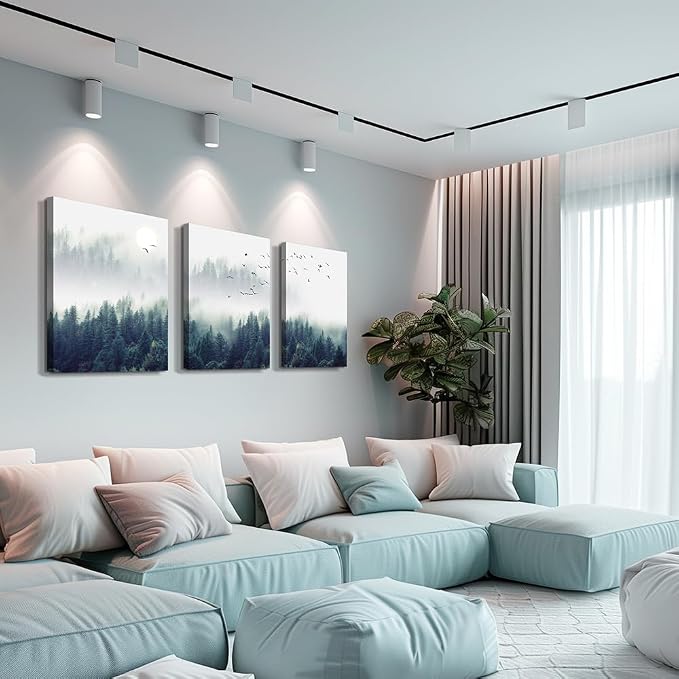 3 Piece Canvas Wall Art for Living Room - Misty Forests of Evergreen Coniferous Trees in an Ethereal Landscape - Modern Home Decor Stretched and Framed Ready to Hang - 16"x24"x3 Panels wall decor