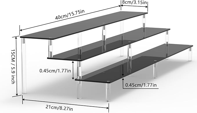 2 Packs 15 3/4 inch Acrylic Riser Display Stand Shelf Clear 3 Tier Display Shelves Compatible with Figures Cupcake Stand Food Dessert Holder