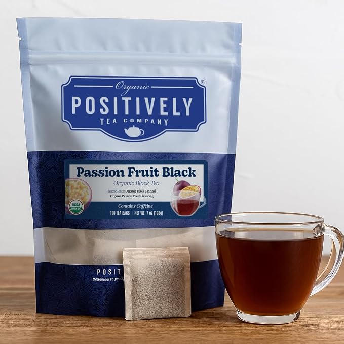Organic Positively Tea Company, Passion Fruit Black Tea Bags, 100 Count, Eco-Friendly Tea Bags, Non-GMO