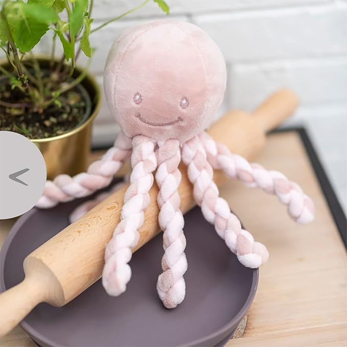 Nattou Plush Octopus Lapidou, Cuddly Stuffed Soft Toy, Machine Washable, 100% Polyester, 25 cm, Light Pink & White