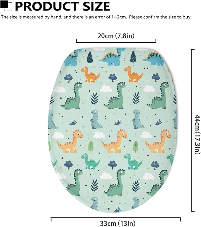 Dinosaur Toilet Lid Cover, Comfortable Dustproof and Reusable Toilet Seat Cover, Flannel Soft Bathroom Accessories Toilet Lid Cover