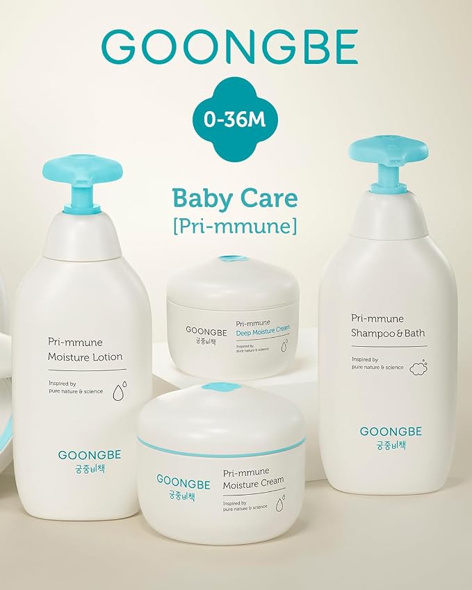 GOONGBE Pri-mmune Moisture Lotion & Cream - Korean Baby Moisturizer - Hypoallergenic Moisturizing & Calming Daily Moisturizer - Fast Absorbing, Naturally Derived Non-Greasy, 11.8oz + 6.1oz.