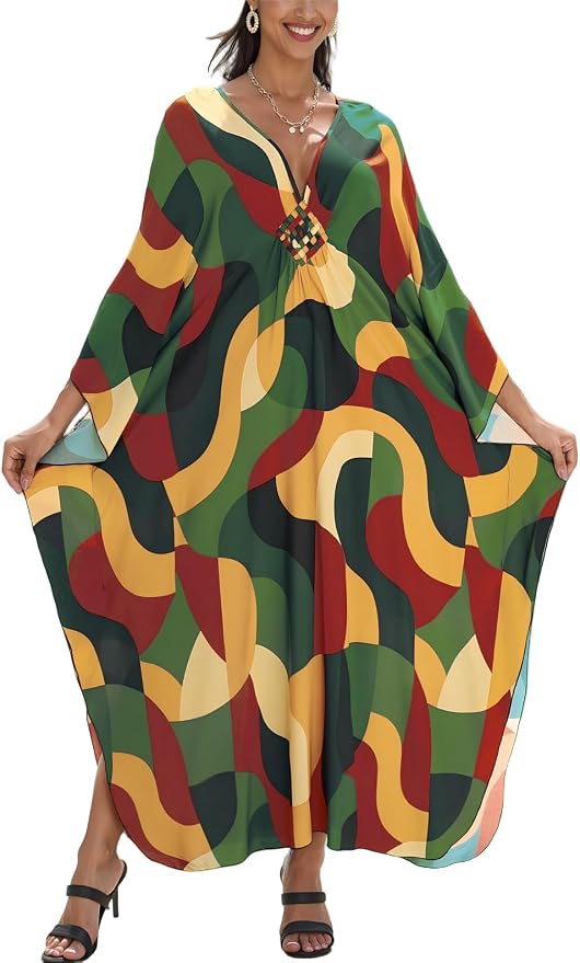Mumu Dresses for Women Plus Size, Bohemian Kaftan Beach Cover Up Long Maxi Nightgown Soft Loungewear