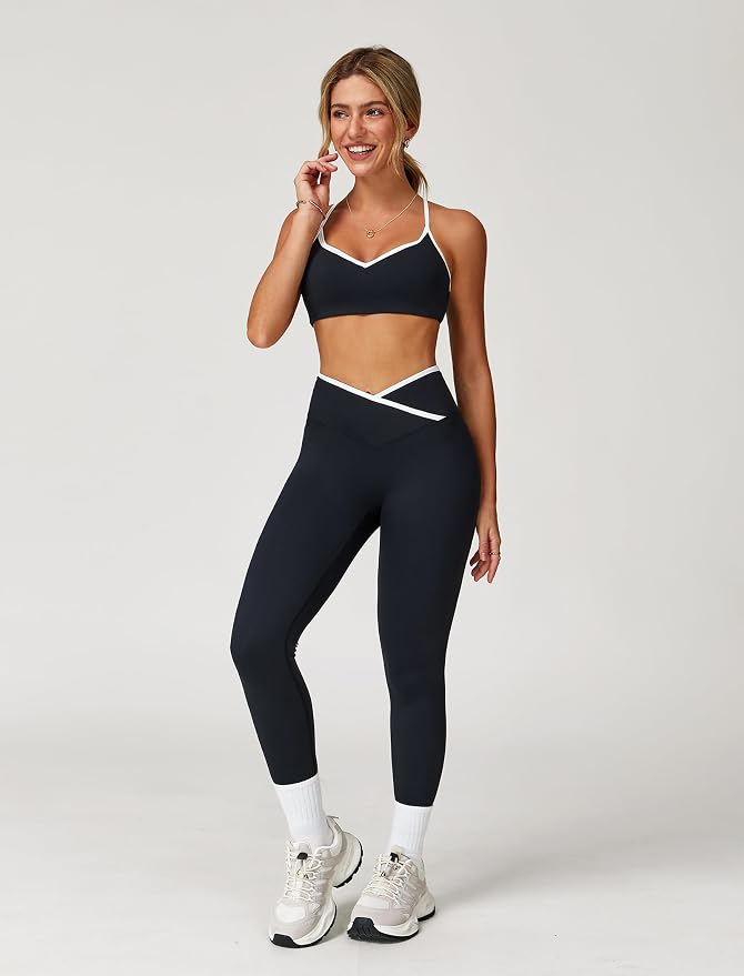 ABOCIW Workout Sets for Women 2 Piece Color Block Strappy Sports Bra High Waist Shorts Gym Yoga Pilates Outfits