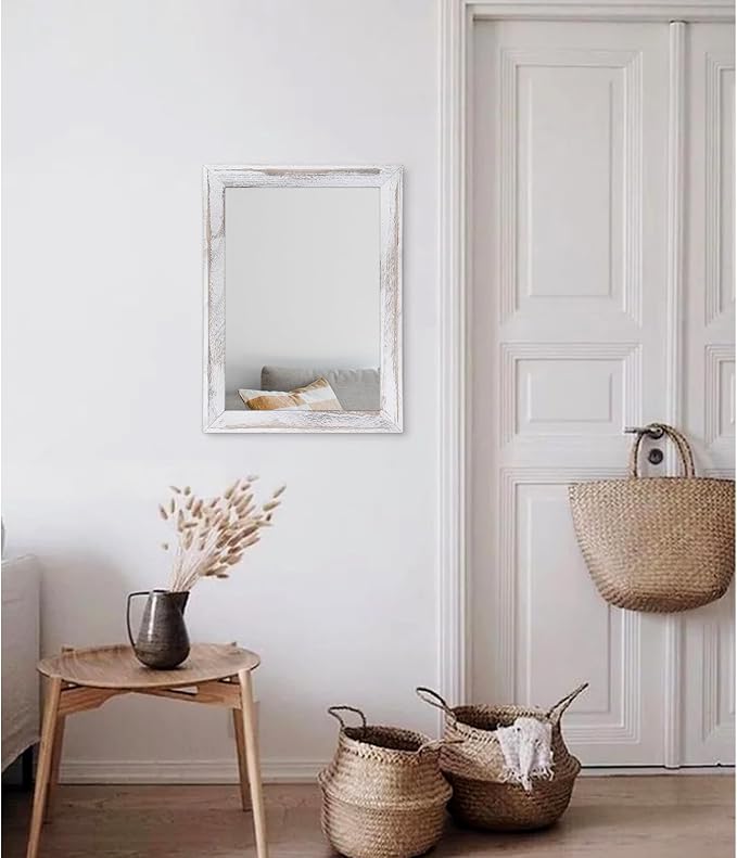 AAZZKANG Mirrors for Wall Rustic Wood Framed Hanging Mirror Decorative for Farmhouse Bedroom Bathroom Living Room Entryway Hallway Small White | Decorative for Farmhouse Bedroom Bathroom Living Room Entryway Hallway Small