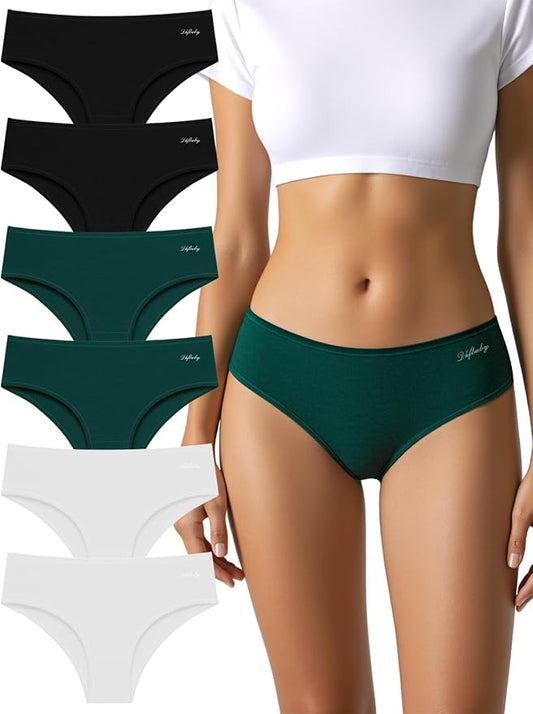 Womens Underwear Cotton Panties Soft Low Waist Hispter Breathable Stretch Ladies Bikini Underwear 6 Pack