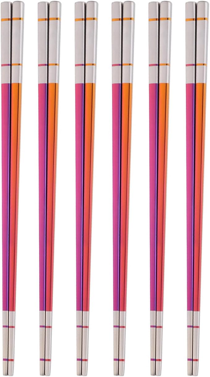 Reusable Stainless Steel Chopsticks,Dishwasher Safe , Easy to Use(6 PCS,Dazzling red)