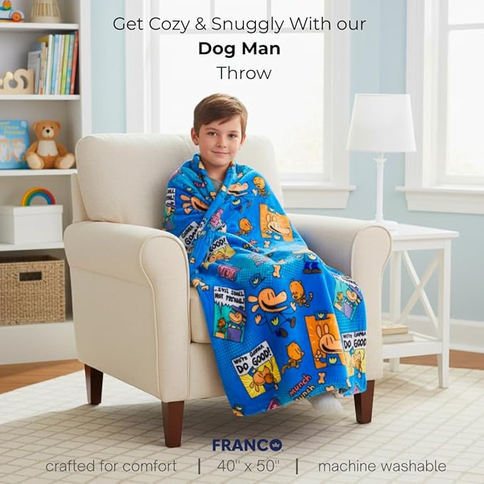 Franco Dog Man Supa Book Kids Bedding Super Soft Cozy Plush Throw, 40 in x 50 in, (Officially Licensed Product)