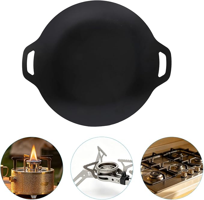 11.8 Inch Thin Korean Grill Pan | Non-stick, Korean BBQ Grill Pan for Stove Top, Home, Camping, Party, Lightweight Iron Pan, Double Handles