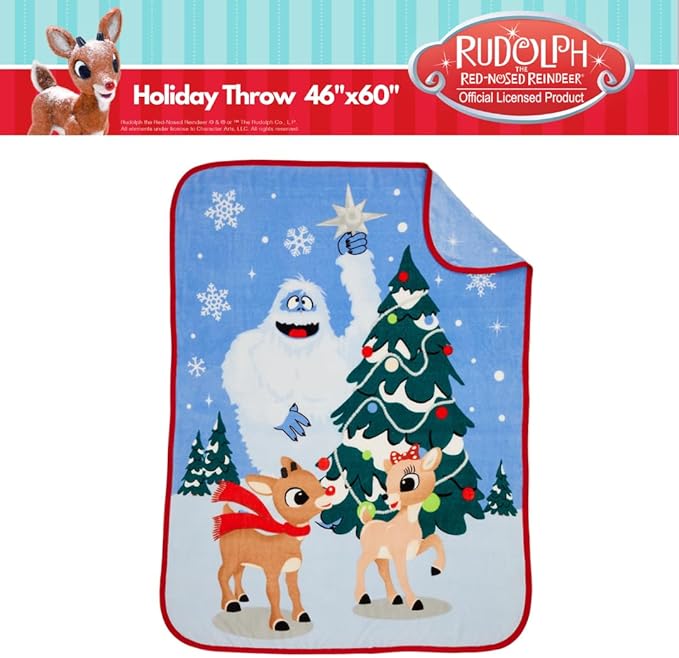 Rudolph The Red Nose Reindeer Kids Holiday Christmas Bedding Super Plush Cozy Throw, 46 in x 60 in, (Officially Licensed Product) By Franco